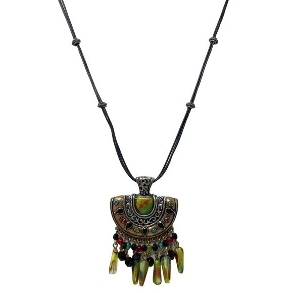 Chicos Boho Statement Necklace Beads Colorful Accents‎ Black Cord - Picture 7 of 7